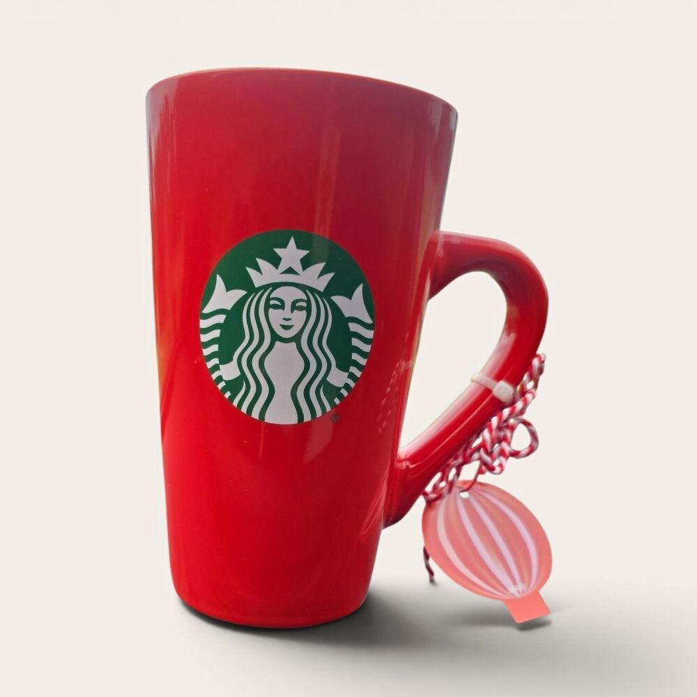 Starbucks 2024 Red Holiday Tall Ceramic Coffee Mug 16 oz Siren Logo Gift Tag New